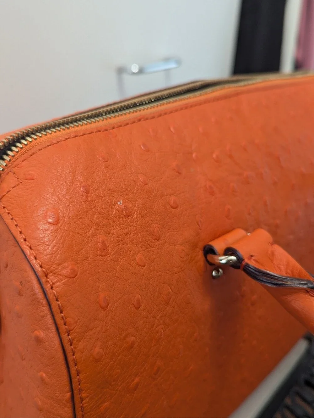 Kate Spade Structured Ostrich Orange Satchel Handbag